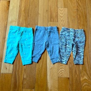 Lot of 3 Carter's Baby Girl's Leggings Size 3 Months